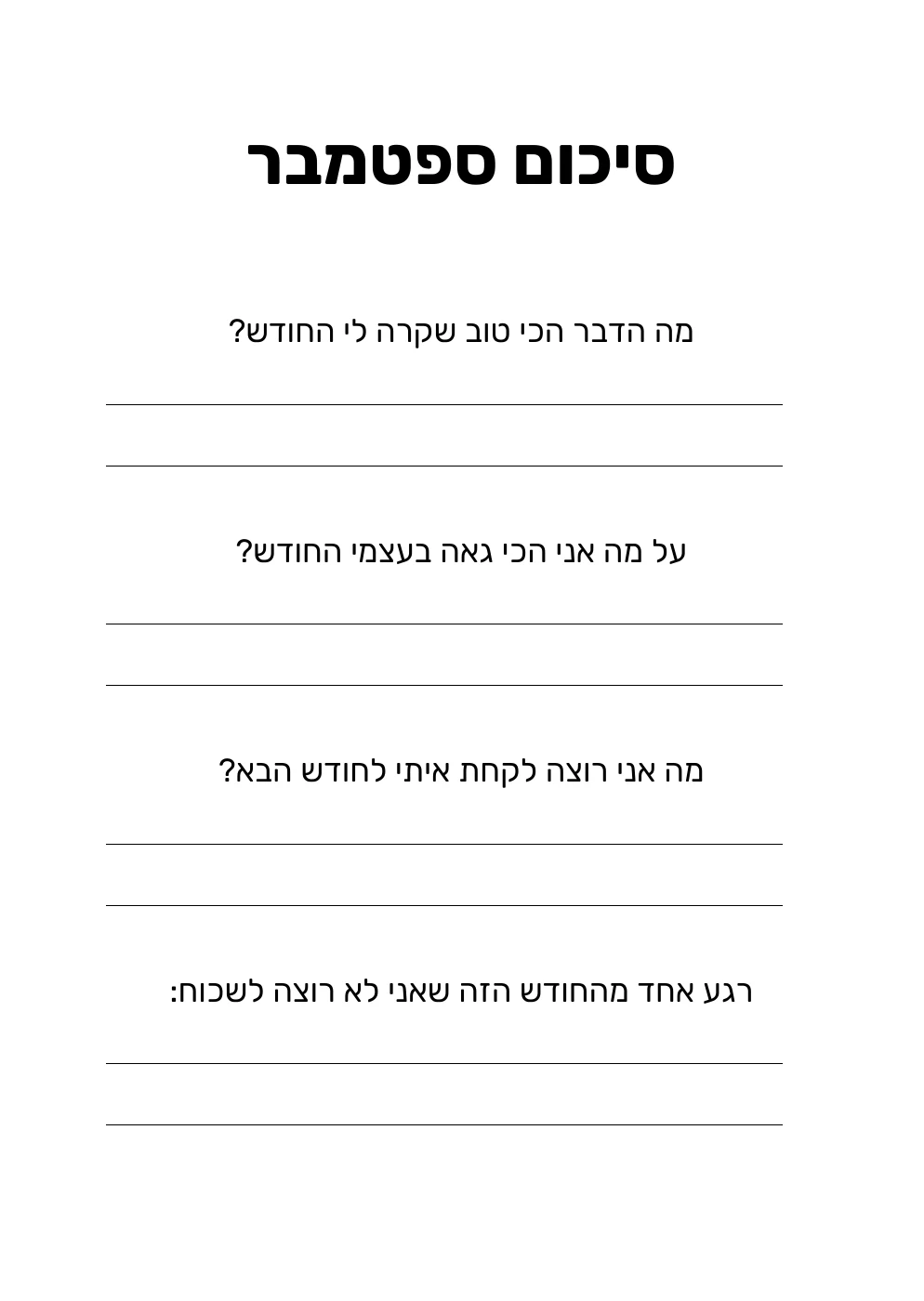 עמוד סיכום ספטמבר המקורי, ארבע שאלות ומקום לכתיבה